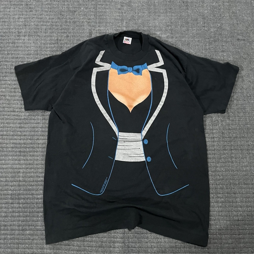 80's Tuxedo Shirt  XL Single Stitch Black & White USA Made 1984 Vintage
